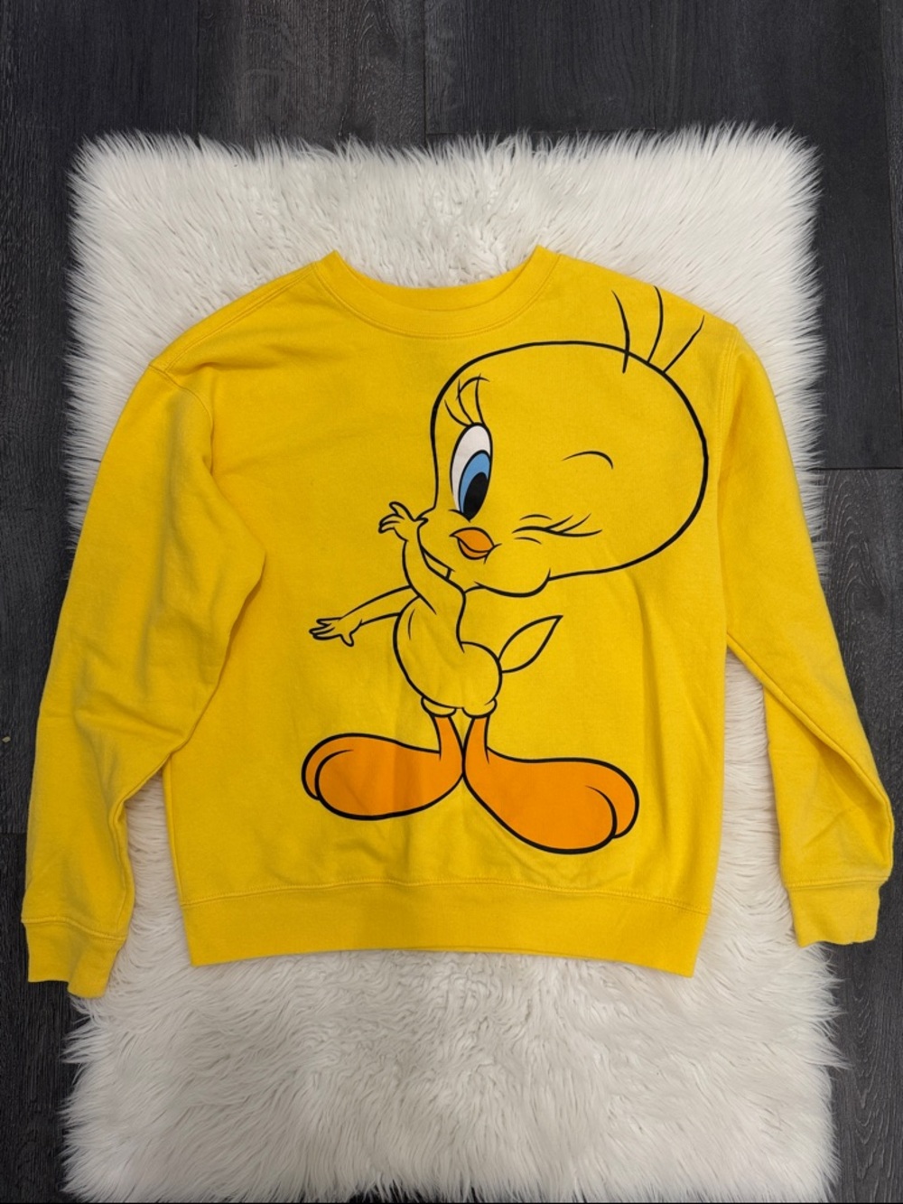 Yellow Looney Tunes Tweety Winking Bird Vintage Graphic Sweatshirt